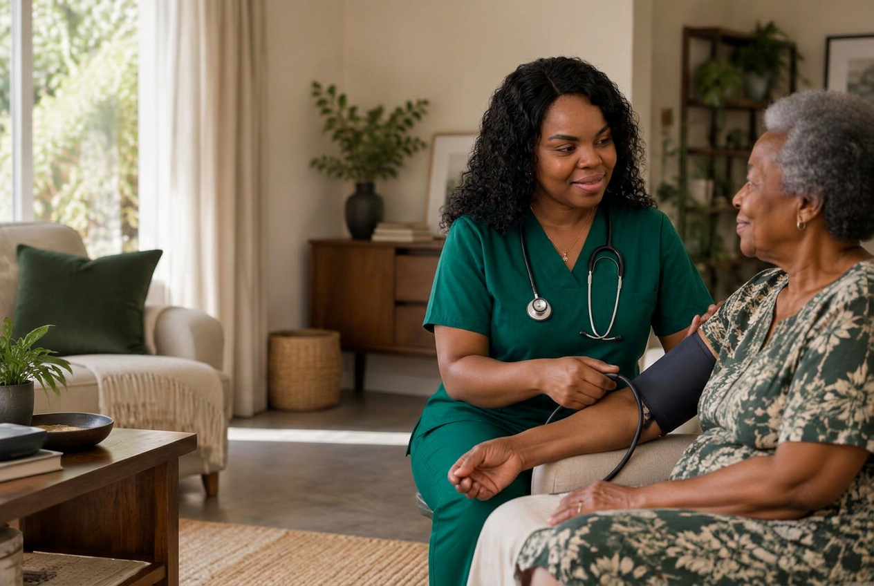Nurse caring for a patient during a home visit