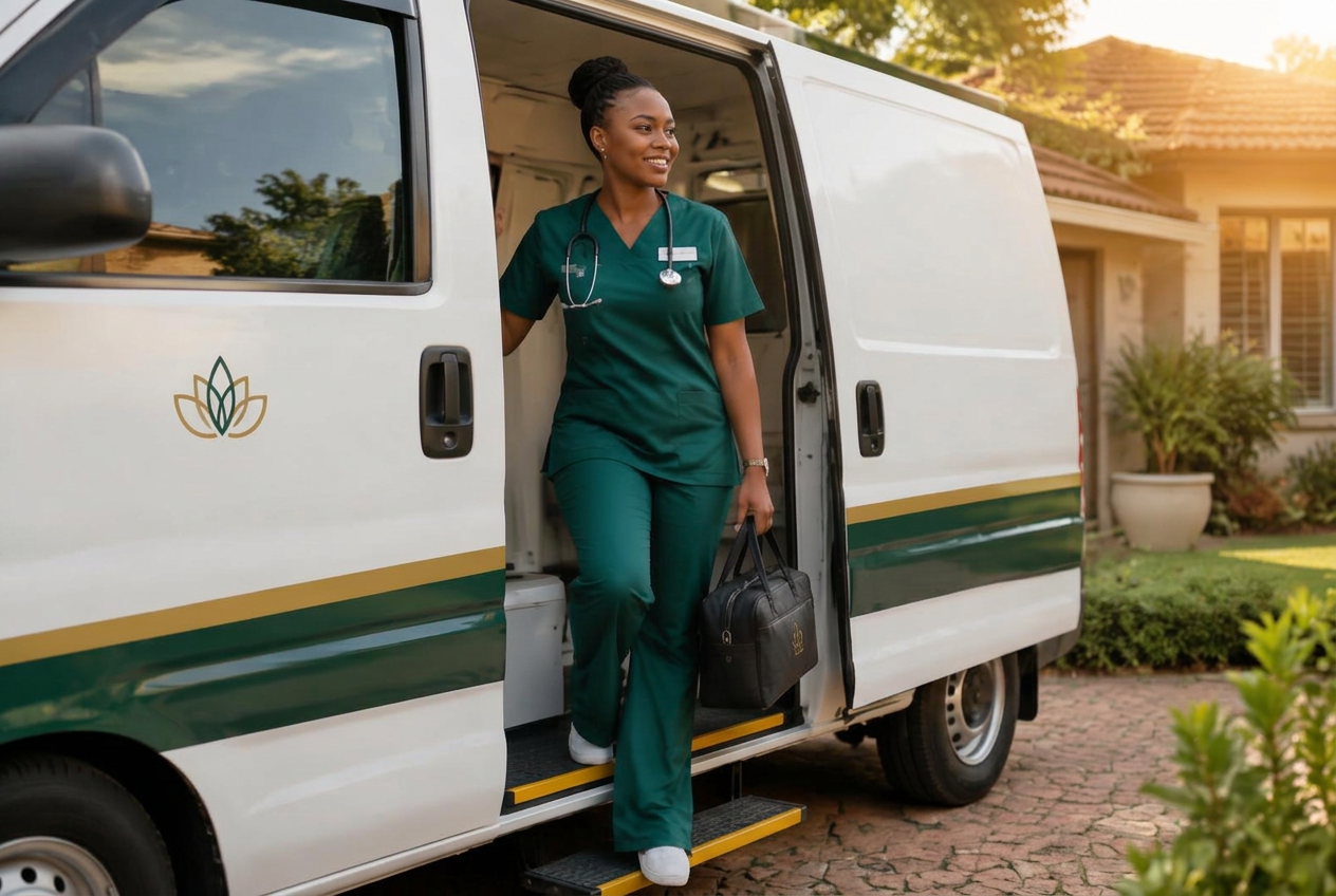 The LNT mobile clinic van arriving at a patient's home